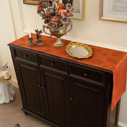 مفرش طاولة من Joyfol Day Jacquard Fall Table Runner، مفارش طاولة الخريف والريف مابل ليف عيد الشكر، مقاومة للماء للمطبخ وتناول الطعام وديكور سطح الطاولة (14 × 72 بوصة، صدأ/برتقالي محروق) in Kuwait