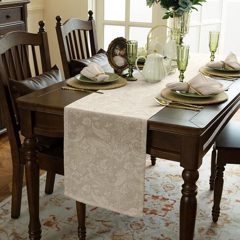 مفرش طاولة من Joyfol Day Jacquard Fall Table Runner، مفارش طاولة الخريف والريف مابل ليف عيد الشكر، مقاومة للماء للمطبخ وتناول الطعام وديكور سطح الطاولة (14 × 72 بوصة، صدأ/برتقالي محروق) in Kuwait