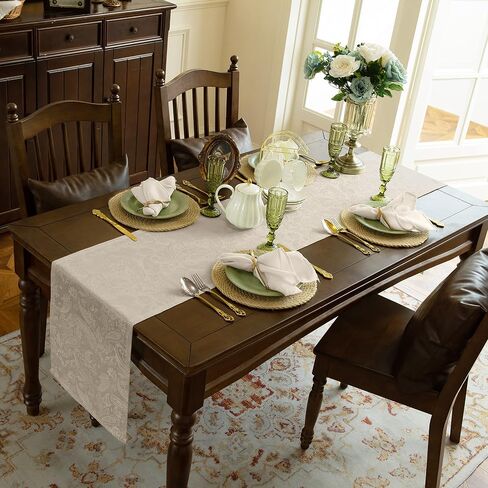 مفرش طاولة من Joyfol Day Jacquard Fall Table Runner، مفارش طاولة الخريف والريف مابل ليف عيد الشكر، مقاومة للماء للمطبخ وتناول الطعام وديكور سطح الطاولة (14 × 72 بوصة، صدأ/برتقالي محروق) in Kuwait