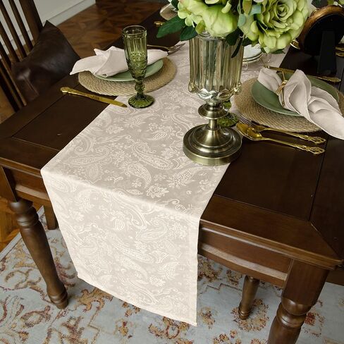 مفرش طاولة من Joyfol Day Jacquard Fall Table Runner، مفارش طاولة الخريف والريف مابل ليف عيد الشكر، مقاومة للماء للمطبخ وتناول الطعام وديكور سطح الطاولة (14 × 72 بوصة، صدأ/برتقالي محروق) in Kuwait