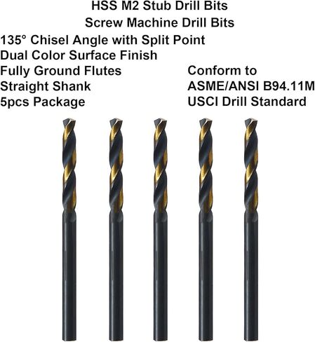 MAXTOOL 11/64 بوصة 5 قطع مثاقب آلة لولبية متطابقة HSS M2 لقم مثقاب تويست أسود وبرونزي مثاقب قصيرة مستقيمة بالكامل للأرض؛ SMF02H10R11P5 in Kuwait