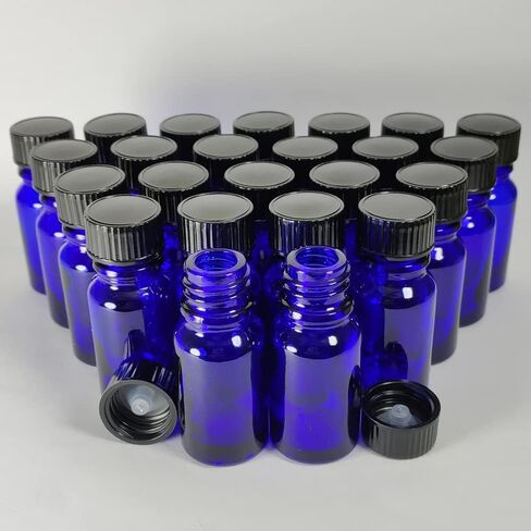 زجاجة بيول زجاجية سعة 10 مل (1/3 أونصة). زجاجة زيت عطري بغطاء. للعطور والعلاج العطري وقوارير العينات القابلة لإعادة التعبئة في المختبر - 24 عبوة (عنبر) in Saudi Arabia