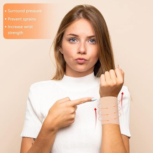 SATINIOR 2 Pairs Compression Wrist Sleeve Compression Wrist Brace Wrist Supports Wrist Wraps Elastic Wristbands for Men and Women Tennis, Tendonitis, Carpal Tunnel (Beige, Small) in Kuwait