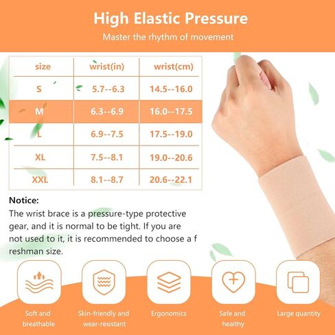 SATINIOR 2 Pairs Compression Wrist Sleeve Compression Wrist Brace Wrist Supports Wrist Wraps Elastic Wristbands for Men and Women Tennis, Tendonitis, Carpal Tunnel (Beige, Small) in Kuwait