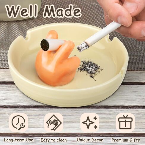 Grovind Ashtray, Cute Finger Ceramic Ashtrays for Cigarettes, Indoor Outdoor Ash Tray Tabletop Cool Ashtrays Decor for Home Office Gifts for Men Women Father in Kuwait