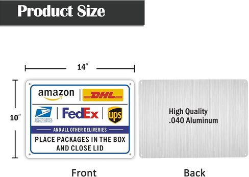 Clotide 2 Pack Package Delivery Sign تعليمات التسليم لـ FedEx Amazon UPS USPS DHL Sign، 10 "× 14" ألومنيوم خالٍ من الصدأ، سهل التركيب للاستخدام الداخلي أو الخارجي، حبر مقاوم للماء ومتين in Kuwait