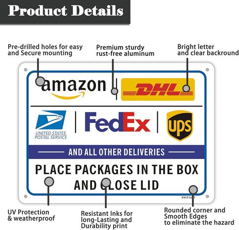 Clotide 2 Pack Package Delivery Sign تعليمات التسليم لـ FedEx Amazon UPS USPS DHL Sign، 10 "× 14" ألومنيوم خالٍ من الصدأ، سهل التركيب للاستخدام الداخلي أو الخارجي، حبر مقاوم للماء ومتين in Kuwait