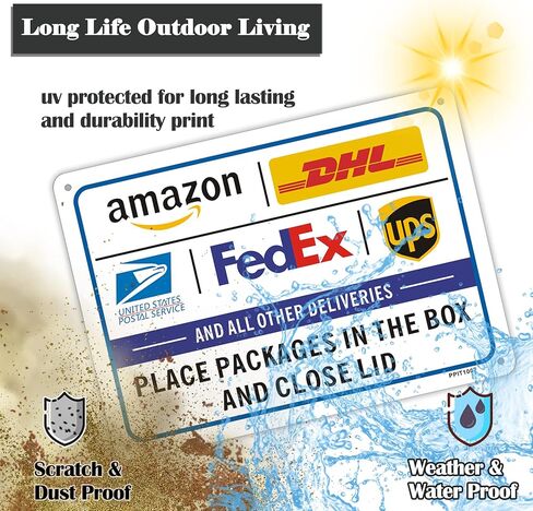 Clotide 2 Pack Package Delivery Sign تعليمات التسليم لـ FedEx Amazon UPS USPS DHL Sign، 10 "× 14" ألومنيوم خالٍ من الصدأ، سهل التركيب للاستخدام الداخلي أو الخارجي، حبر مقاوم للماء ومتين in Kuwait