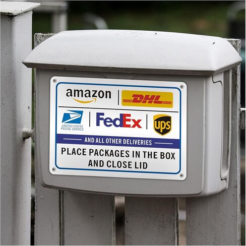 Clotide 2 Pack Package Delivery Sign تعليمات التسليم لـ FedEx Amazon UPS USPS DHL Sign، 10 "× 14" ألومنيوم خالٍ من الصدأ، سهل التركيب للاستخدام الداخلي أو الخارجي، حبر مقاوم للماء ومتين in Kuwait