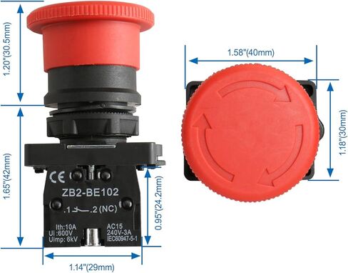 مفتاح ضغط باومين ZB2-BE102C 22 مم NC N/C إيقاف الطوارئ للفطر الأحمر 600 فولت 10 أمبير in Kuwait