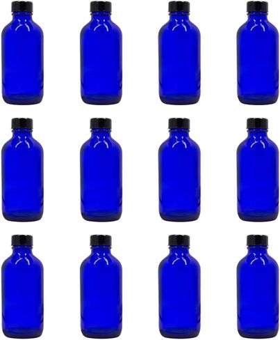 U-Pack 4 oz Cobalt Blue Glass Boston Round Bottles With Black Ribbed Cap - 12 Pack in Saudi Arabia