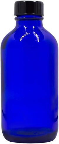 U-Pack 4 oz Cobalt Blue Glass Boston Round Bottles With Black Ribbed Cap - 12 Pack in Saudi Arabia