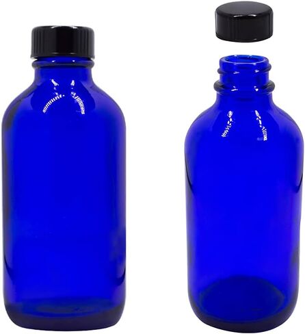 U-Pack 4 oz Cobalt Blue Glass Boston Round Bottles With Black Ribbed Cap - 12 Pack in Saudi Arabia