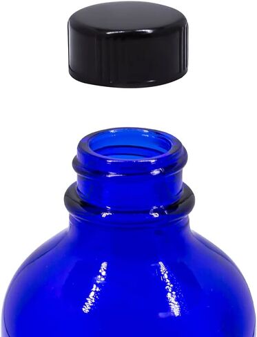 U-Pack 4 oz Cobalt Blue Glass Boston Round Bottles With Black Ribbed Cap - 12 Pack in Saudi Arabia