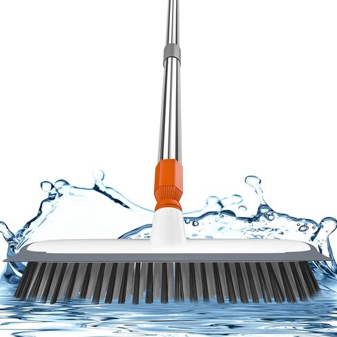 Scrub Brush for Floor Cleaning,12" Wide Brush Head with Rubber Squeegee & Stiff Bristles,Heavy Duty Tile Brush with Long Handle for Bathroom,Walk in Shower, Carpet, Wall,Boat Deck in Saudi Arabia