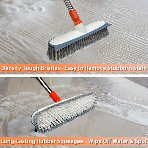 Scrub Brush for Floor Cleaning,12" Wide Brush Head with Rubber Squeegee & Stiff Bristles,Heavy Duty Tile Brush with Long Handle for Bathroom,Walk in Shower, Carpet, Wall,Boat Deck in Saudi Arabia