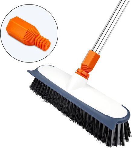 Scrub Brush for Floor Cleaning,12" Wide Brush Head with Rubber Squeegee & Stiff Bristles,Heavy Duty Tile Brush with Long Handle for Bathroom,Walk in Shower, Carpet, Wall,Boat Deck in Saudi Arabia