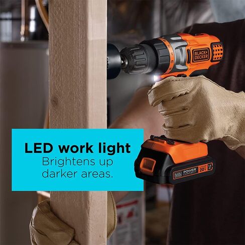 BLACK+DECKER LDX220C 20V MAX 2-Speed Cordless Drill Driver (Includes Battery and Charger) with BLACK+DECKER BDA42SD 42-Piece Standard Screwdriver Bit Set in Saudi Arabia