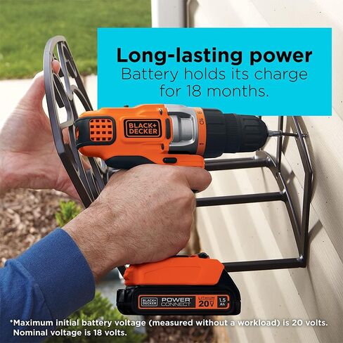 BLACK+DECKER LDX220C 20V MAX 2-Speed Cordless Drill Driver (Includes Battery and Charger) with BLACK+DECKER BDA42SD 42-Piece Standard Screwdriver Bit Set in Saudi Arabia