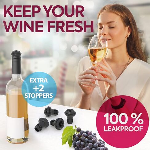 Premium Wine Pump Preserver Saver Kit - Includes Vacuum Pump & 4 Reusable Leak-Free Valve Air Bottle Stoppers + 2 Free - Keeps Your Wine Perfectly Fresh in Saudi Arabia