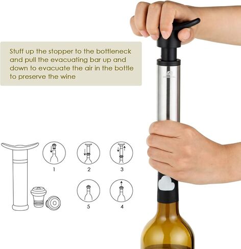 Premium Wine Pump Preserver Saver Kit - Includes Vacuum Pump & 4 Reusable Leak-Free Valve Air Bottle Stoppers + 2 Free - Keeps Your Wine Perfectly Fresh in Saudi Arabia
