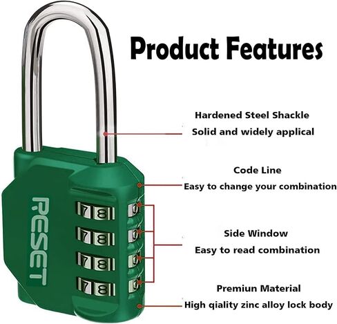RESET-060 4 Digit Combination Padlock with 2.4 inch Long Shackle Combination Lock,Outdoor Waterproof Padlock,Indoor Padlock for School Locker, Gym Locker, Shed, Fence, Gate, Toolbox, Black in Kuwait