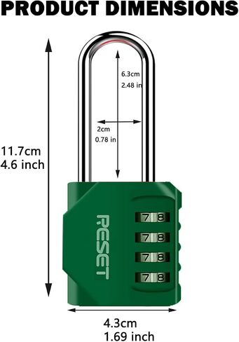 RESET-060 4 Digit Combination Padlock with 2.4 inch Long Shackle Combination Lock,Outdoor Waterproof Padlock,Indoor Padlock for School Locker, Gym Locker, Shed, Fence, Gate, Toolbox, Black in Kuwait