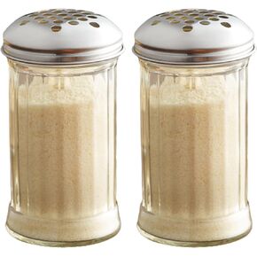 12-Ounce Plastic Parmesan Cheese Shaker / Red Pepper Shaker with 1/4" Large Holes Stainless Steel Lid, Clear Plastic suger/spice dispenser Lids, By Geex Depot US. (360ml) (1)