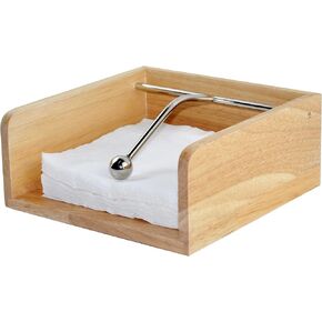 Spiretro Cocktail Paper Napkin Flat Holder, Decorative Beverage Napkin Caddy with Sophisticatedly Metal Center Bar, Solid Wood with Grain for Kitchen Dinging Countertop, Rustic Natural Beige