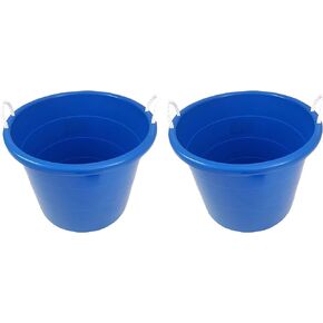 Homz 18 Gallon Plastic Multipurpose Utility Storage Bucket Tub with Strong Rope Handles for Indoor and Outdoor Use, Black, (2 Pack)