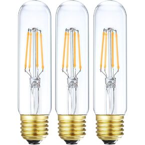 Dimmable E26 Edison Bulb 6W Equal 60 watt Light Bulb AC120V Warm White 2700K Amber Glass Edison Light Bulbs 60 Watt 600LM Tubular T10 led Bulb for Rustic Pendant,Chandeliers,Wall sconces,Vanity 3Pack