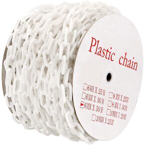 وصلات سلسلة بلاستيكية بيضاء بطول 164 قدم من MUKCHAP، سلسلة أمان بلاستيكية خفيفة الوزن، سلسلة حاجز بلاستيكي للتحكم في الحشود، خط الانتظار، الديكور، طول الرابط، العرض والسمك 1.36 × 0.78 × 0.24 بوصة in Kuwait