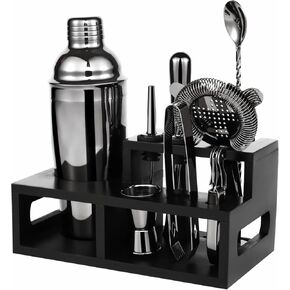 بورسيزم مجموعة شيكر كوكتيل منزلية مكونة من 11 قطعة مع بطاقات وصفات الكوكتيل، ادوات بار من الستانلس ستيل مع حامل، يمكن وضعها في المنزل لصنع المشروبات المختلطة والكوكتيلات المختلفة in Kuwait