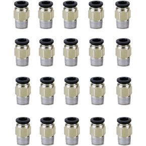 تركيب الانابيب بالدفع للتوصيل، 20 قطعة من تركيبات ادوات الهواء مباشرة سريعة الفك وصلات الانابيب سريعة التوصيل، ذكر مستقيم 1/4 انش قطر الانبوب × 1/4 انش سن ان بي تي in Kuwait