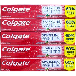 Colgate Cinnamint Fluoride Toothpaste with Cinnamon and Natural Mint Flavor, Deep Tooth and Gum Cleaning Gel with Gentle Whitening, Fights Cavities and Plaque, Kids and Adults, 5 Pack in Kuwait