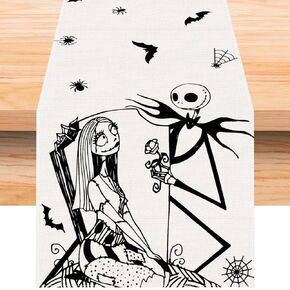 Nightmare Before Christmas Table Runner 72 Inches Long Gothic Jack Skellington and Sally Halloween Christmas Xmas Winter Holiday Home Kitchen Dinging Room Table Decorations in Kuwait
