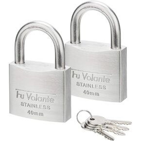 Stainless Steel Pin Tumbler Padlock, 304 Marine Series, Weatherproof Padlock for Outdoor use, 1-1/2 inch Wide Body, Keyed Alike Locks- Stainless Steel Body & Long Shackle-2 Pack