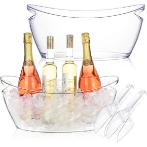 Ice Buckets for Parties, 2 PCS Clear Acrylic Champagne Beverage with 2 Ice Bucket Scoop, Drinks Buckets Tub for Cocktail Bar, Long and Narrow 5.5 Liter Clear Bucket (5.5L)