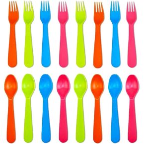 Jawbush 16 Pcs Kids Utensils, Plastic Kids Forks and Spoons, Reusable Toddler Utensils, Durable Flatware Set for Lunch Box, Easy to Use, BPA Free in Kuwait