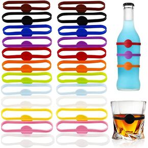 Minsoda Stretchable Drink Markers 24pcs, Wine Glass Markers, Drink Identifiers for Glasses Cup, Beer Bottle, Mug, Jar, Cocktail Glass, Drink Labels for Party in Saudi Arabia