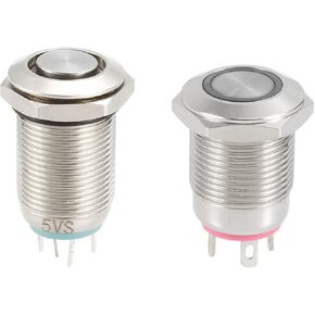 MECCANIXITY مفتاح زر ضغط معدني 12 مم 1NO 5V ضوء LED أزرق ومفتاح ضغط معدني مؤقت 12 مم 2A 1NO 3-6VAC/DC ضوء LED أحمر مجموعة واحدة in Kuwait