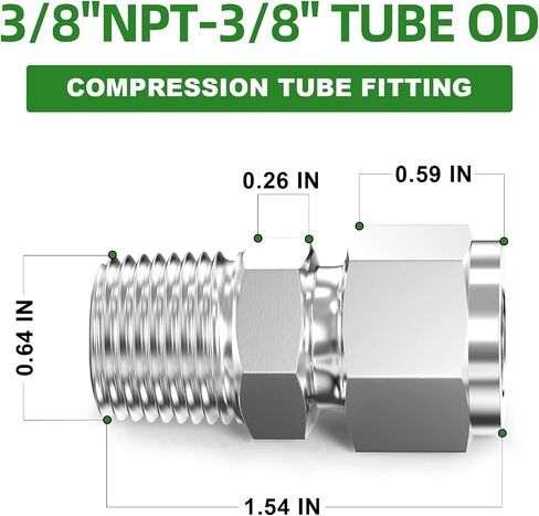 TAISHER 2PCS 304 Stainless Steel Compression Tube Pipe Fitting Connector, 3/8" Tube OD x 3/8" NPT Male Straight Adapter in Saudi Arabia