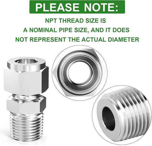 TAISHER 2PCS 304 Stainless Steel Compression Tube Pipe Fitting Connector, 3/8" Tube OD x 3/8" NPT Male Straight Adapter in Saudi Arabia