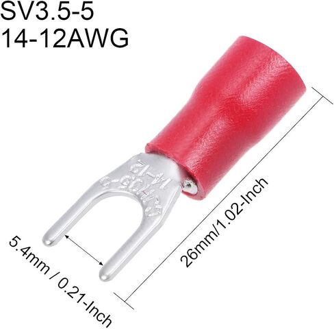 uxcell 50Pcs SV3.5-5 Insulated Fork Spade U-Type Wire Connector Electrical Crimp Terminal 14-12AWG Red in Saudi Arabia