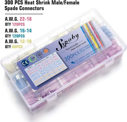 300 قطعة من الموصلات المجرفة المعزولة بالحرارة - محطات مجراف كهربائية Sopoby - موصلات سلك ذكر للإناث - عدة وصلات تجعيد للفك السريع in Kuwait