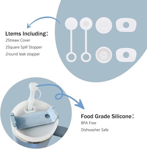 مجموعة سدادات سيليكون مقاومة للانسكاب من 6 قطع، متوافقة مع كوب ستانلي 1.0/30 و40 اونصة مع مقبض، 2 غطاء بماصة و2 مربع و2 سدادة دائرية مانعة للتسرب من السيليكون لملحقات اكواب ستانلي in Kuwait