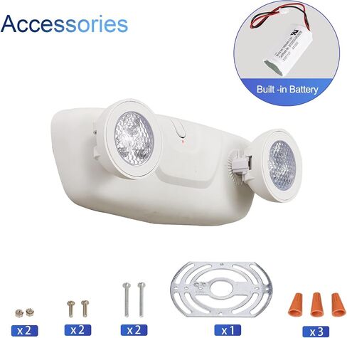 مصابيح طوارئ LED TANLUX مع بطارية احتياطية، مصابيح طوارئ تجارية قابلة للتعديل برأسين، مدرجة في قائمة UL، تيار متردد 120/277 فولت، مصابيح طوارئ سلكية للأعمال - 3 عبوات (أبيض) in Kuwait
