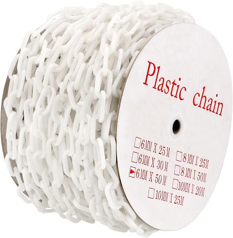 وصلات سلسلة بلاستيكية بيضاء بطول 164 قدم من MUKCHAP، سلسلة أمان بلاستيكية خفيفة الوزن، سلسلة حاجز بلاستيكي للتحكم في الحشود، خط الانتظار، الديكور، طول الرابط، العرض والسمك 1.36 × 0.78 × 0.24 بوصة in Kuwait