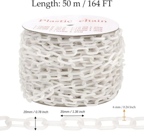 وصلات سلسلة بلاستيكية بيضاء بطول 164 قدم من MUKCHAP، سلسلة أمان بلاستيكية خفيفة الوزن، سلسلة حاجز بلاستيكي للتحكم في الحشود، خط الانتظار، الديكور، طول الرابط، العرض والسمك 1.36 × 0.78 × 0.24 بوصة in Kuwait