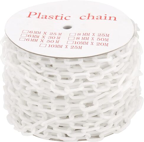 وصلات سلسلة بلاستيكية بيضاء بطول 164 قدم من MUKCHAP، سلسلة أمان بلاستيكية خفيفة الوزن، سلسلة حاجز بلاستيكي للتحكم في الحشود، خط الانتظار، الديكور، طول الرابط، العرض والسمك 1.36 × 0.78 × 0.24 بوصة in Kuwait